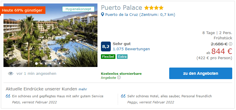 Hotel Puerto Palace Frühbucherrabatt 69 %